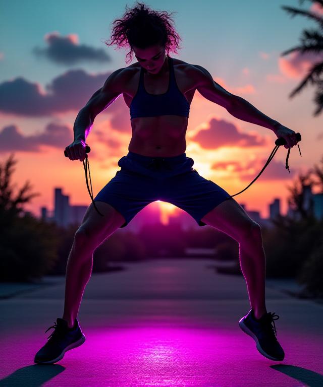 Energetic trainer performing outdoor functional movements with island-inspired equipment